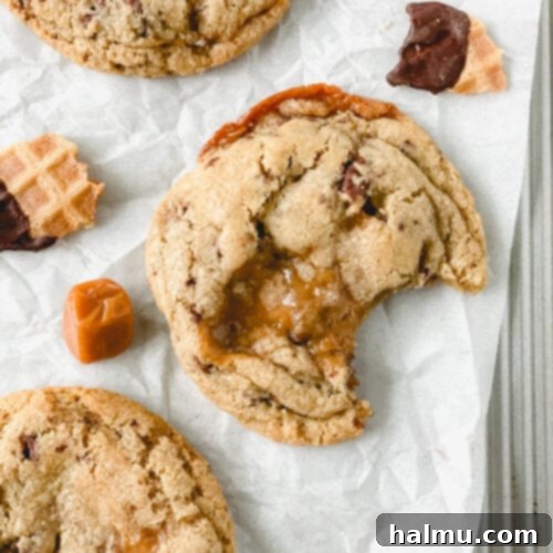 Close-up of a stack of Caramel Cone Crunch Cookies