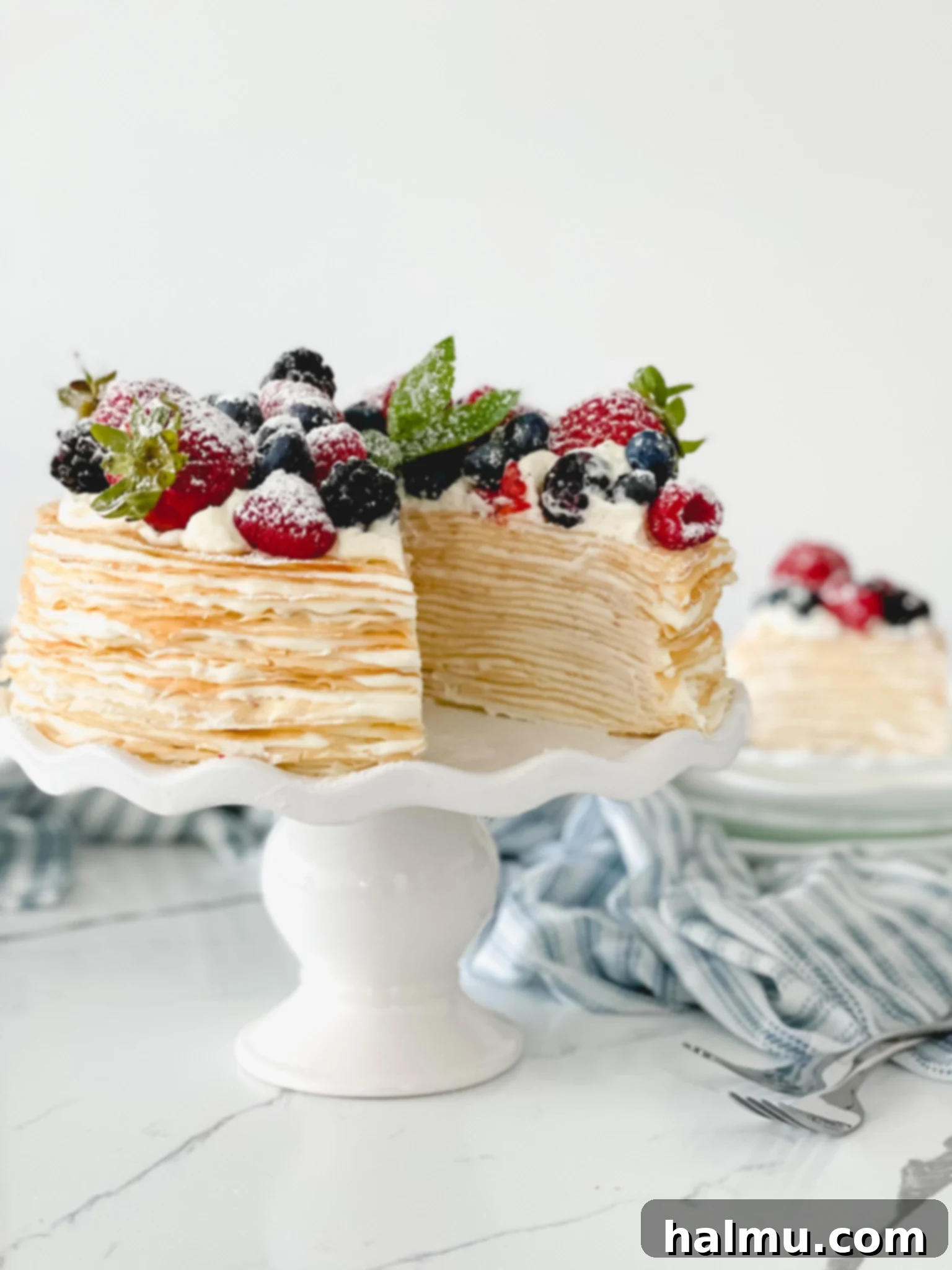 Elegant Chantilly Crepe Cake with fresh berries