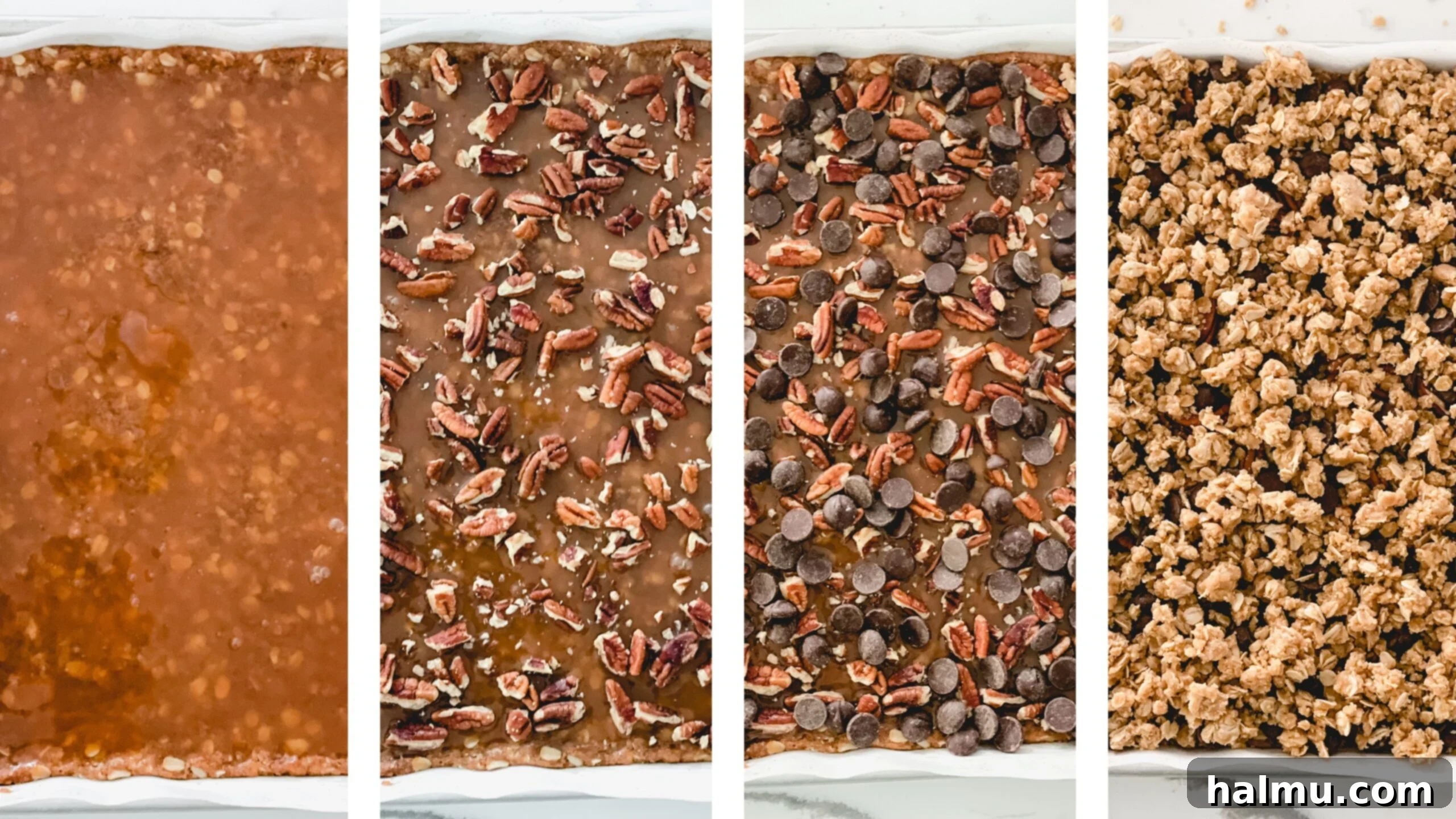 A beautifully arranged serving of Chocolate Caramel Pecan Bars, garnished with a sprinkle of sea salt, ready to be enjoyed.