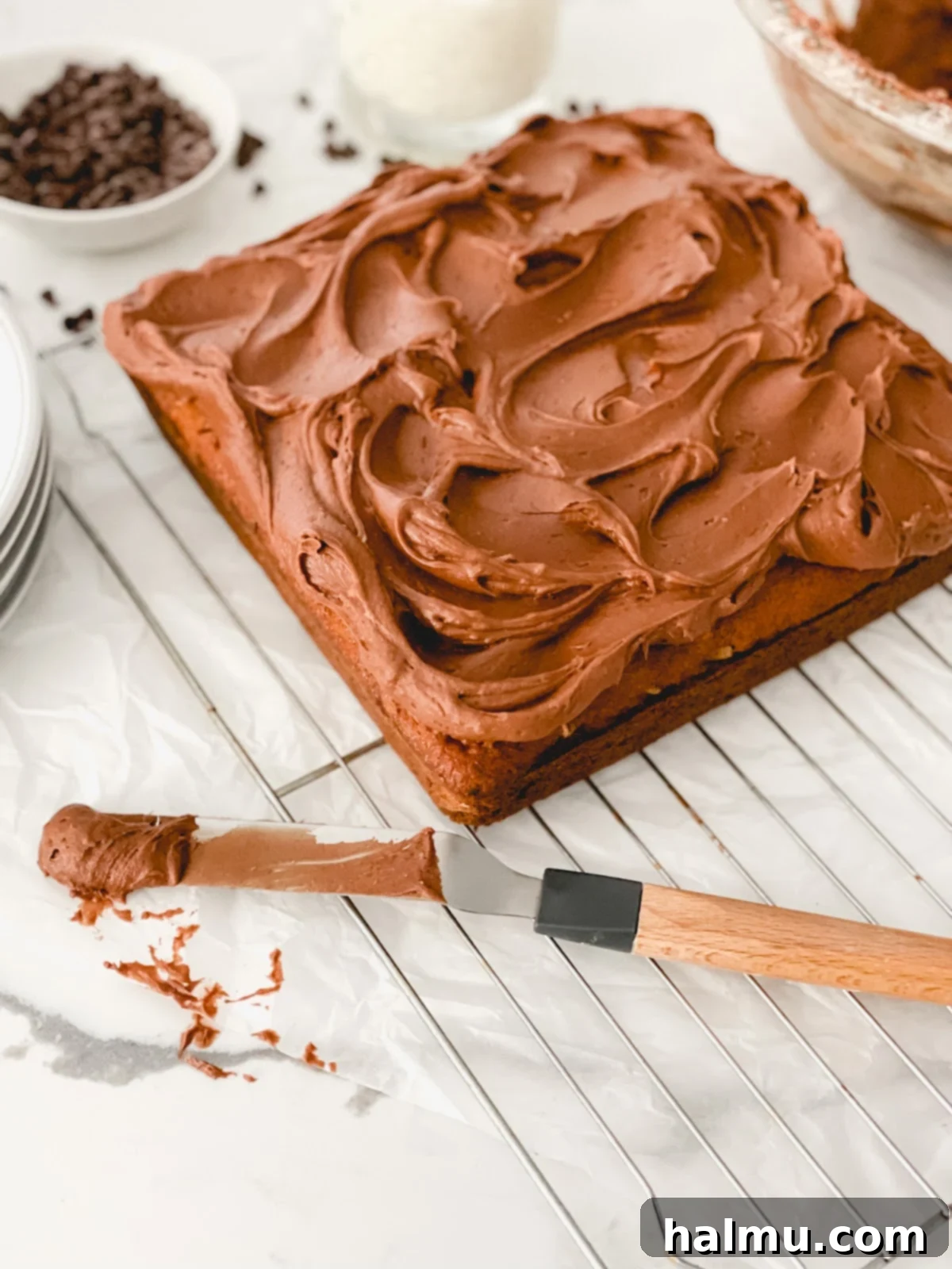 Chocolate cream cheese frosting in a bowl