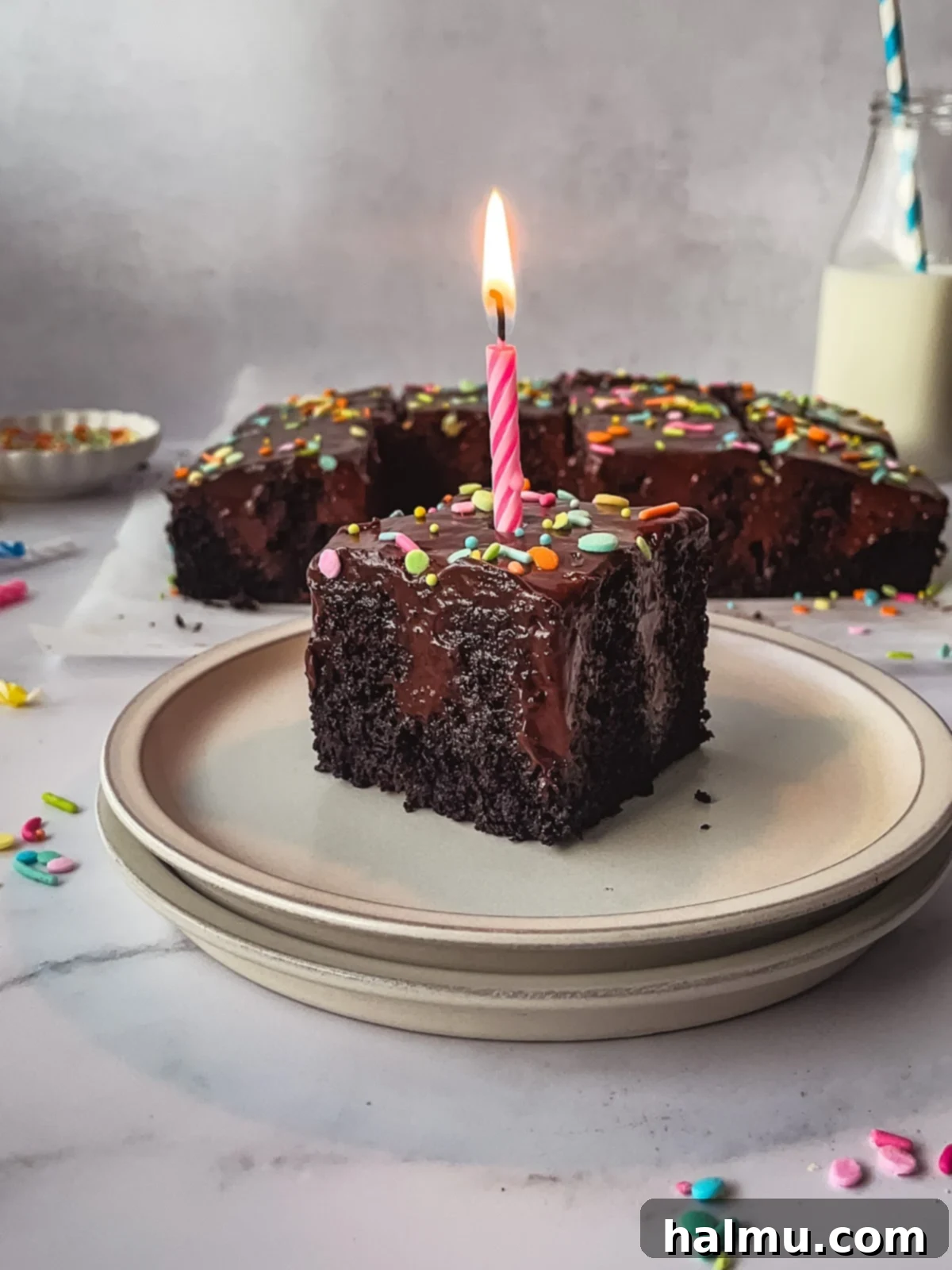 Close-up of the smooth, rich chocolate pudding filling, showcasing its perfect pourable consistency.