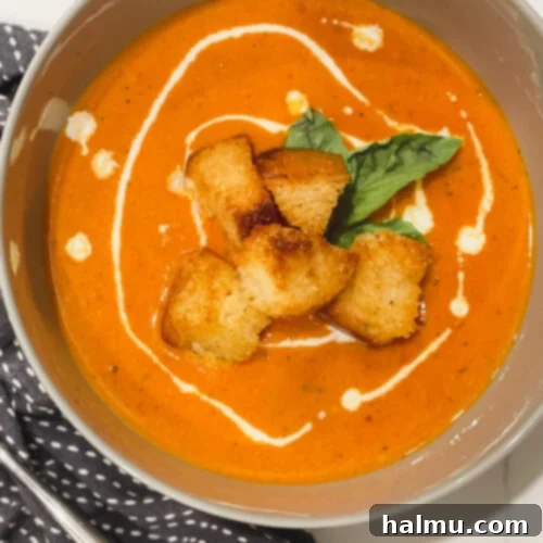 Creamy Tomato Basil Soup in a bowl