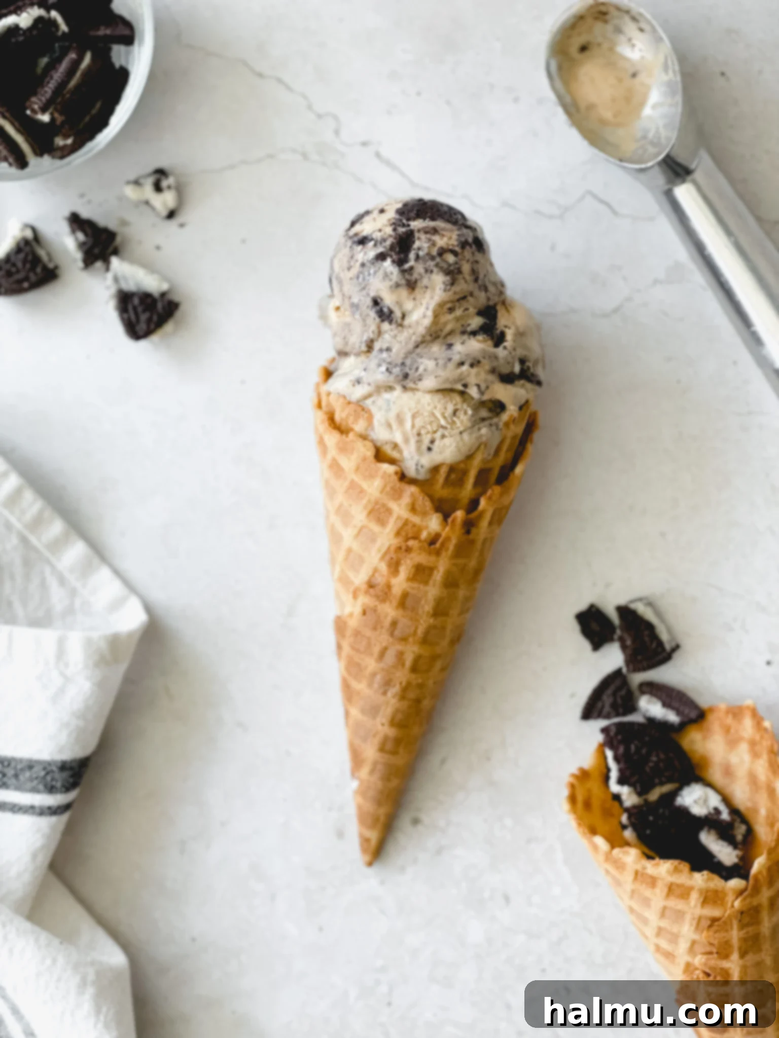 Espresso Oreo No-Churn Ice Cream in a loaf pan, ready to freeze.