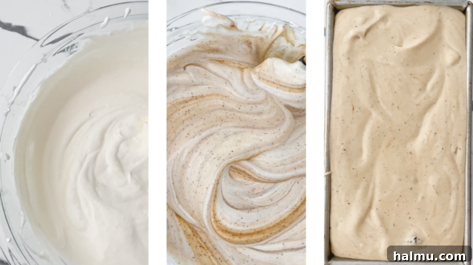 Espresso Oreo ice cream mixture poured into a loaf pan with Oreos sprinkled on top.