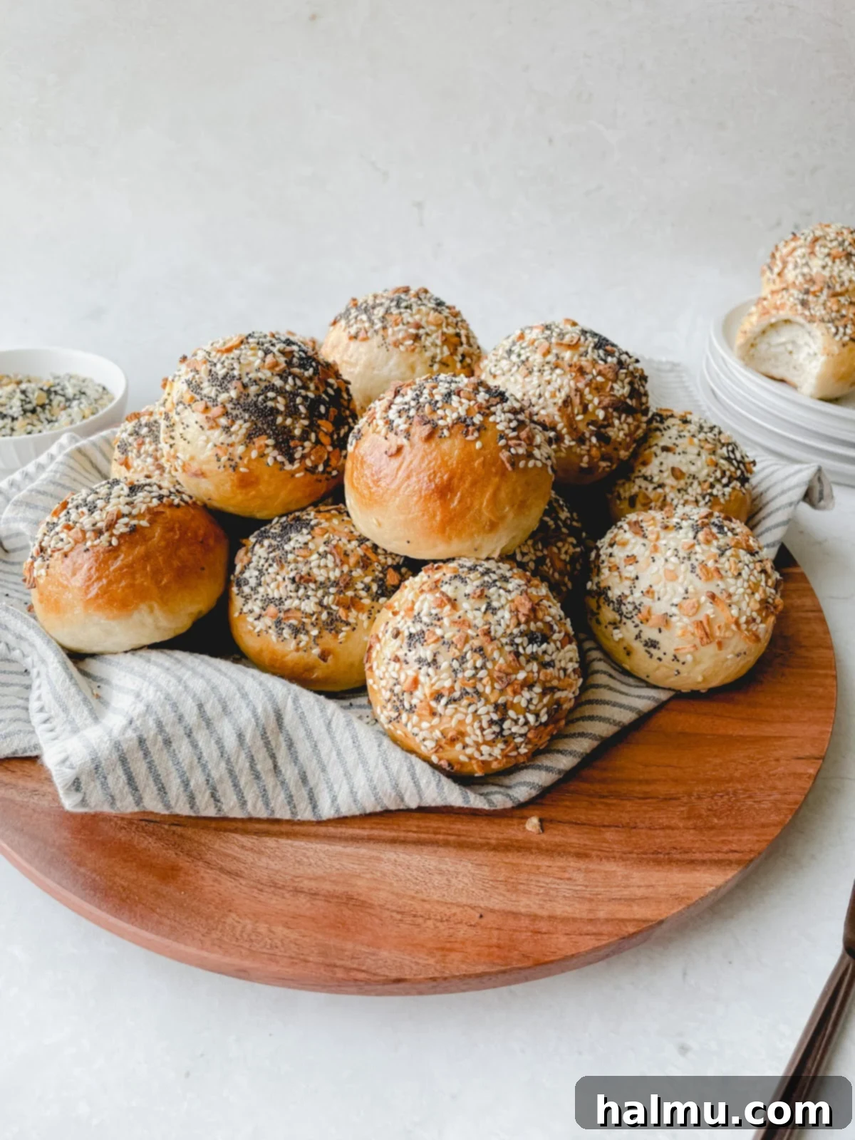 Close-up of golden brown Everything Bagel Bites on a baking sheet, ready to be enjoyed
