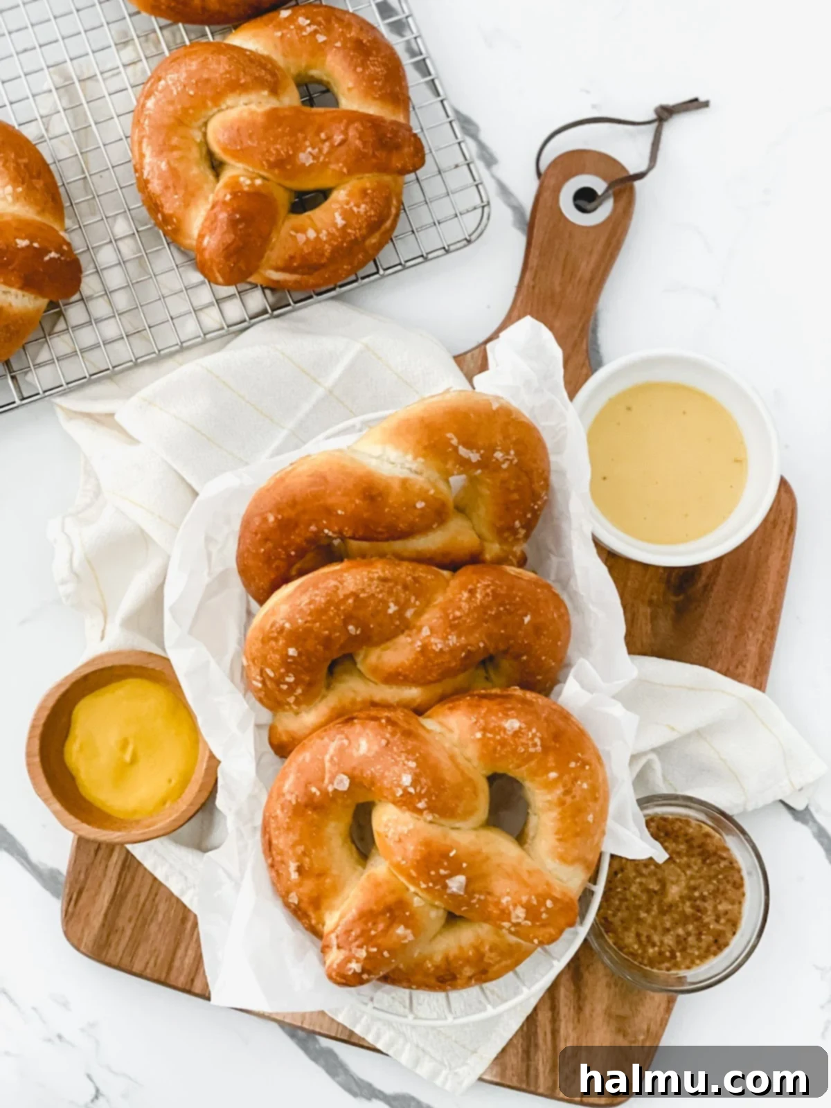Homemade pretzel dough after its first rise, perfectly doubled in size and ready for shaping.