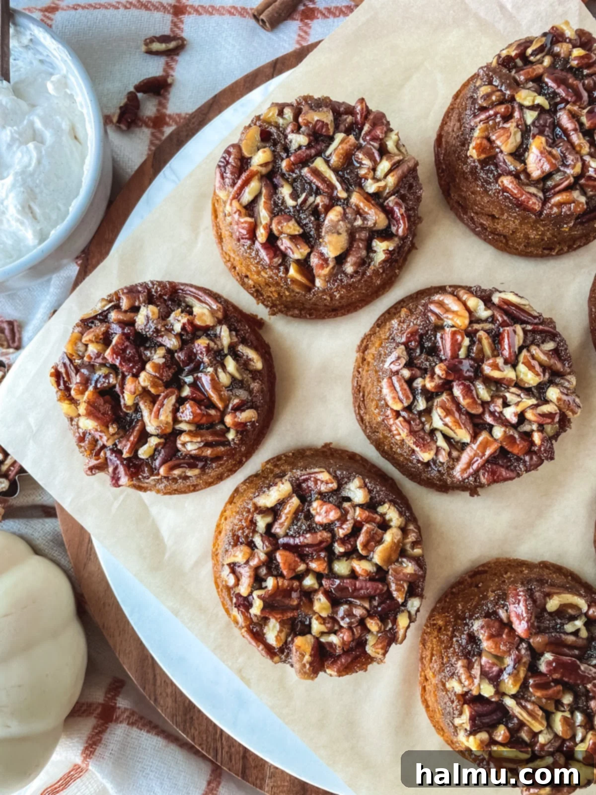 Caramel Pecan Pumpkin Flips 4 Ingredients for pecan topping being combined in a bowl
