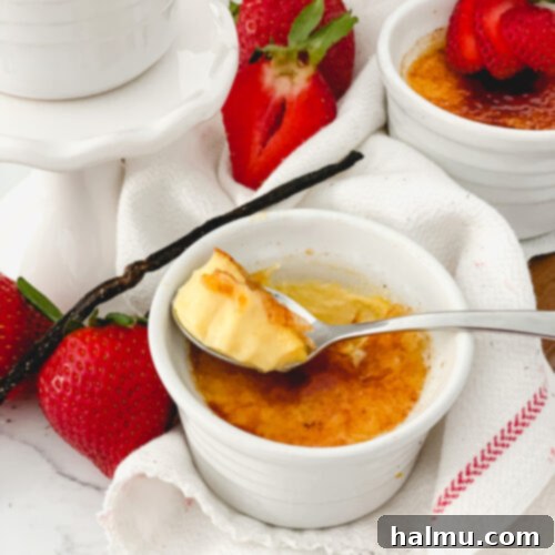 Rich Vanilla Bean Creme Brulee 10 Finished Vanilla Bean Crème Brûlée with a perfectly torched sugar crust.