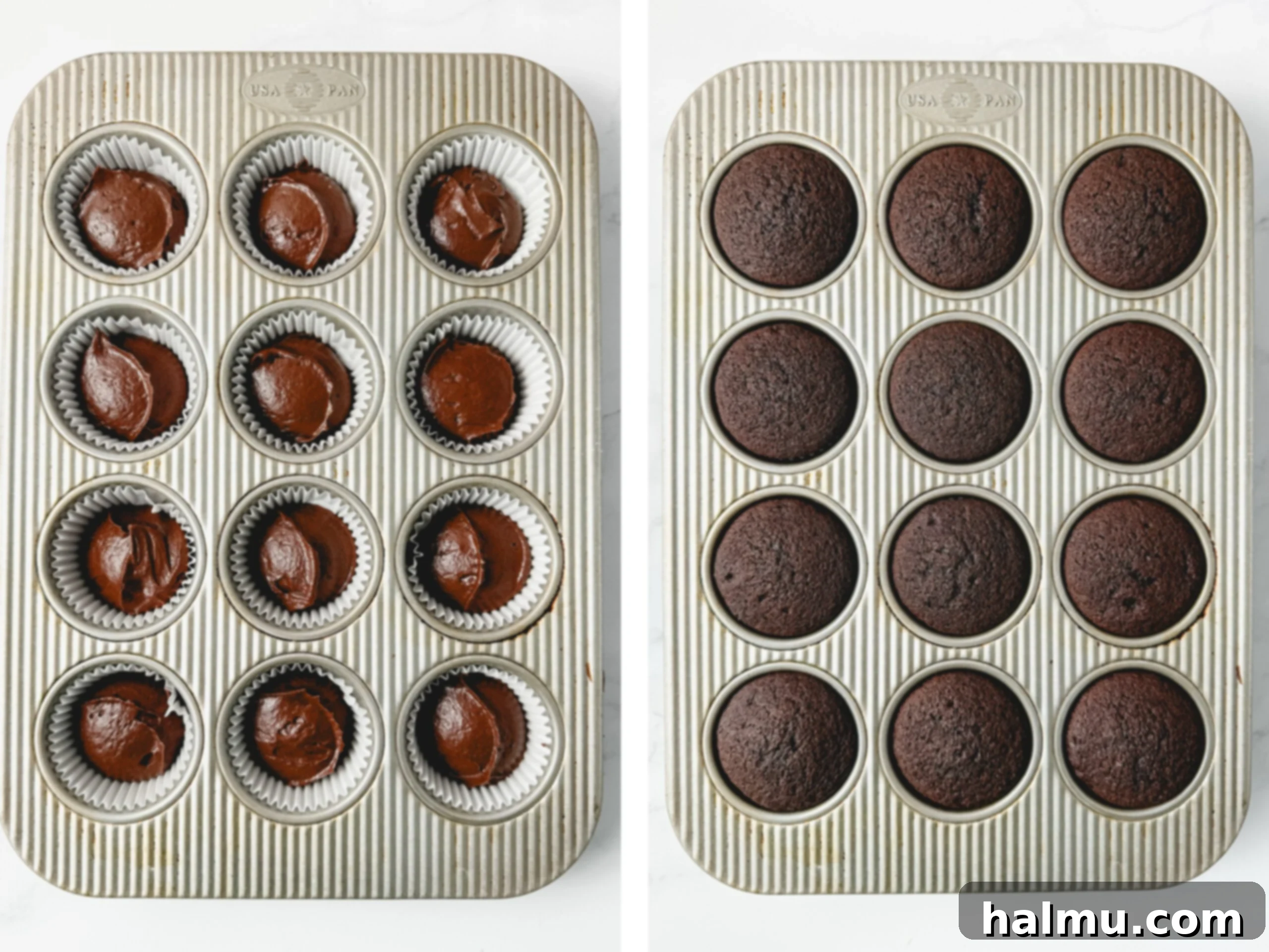 Rich Chocolate Cupcakes with Tangy Cream Cheese Frosting 4 Tray of freshly baked chocolate cupcakes cooling on a wire rack