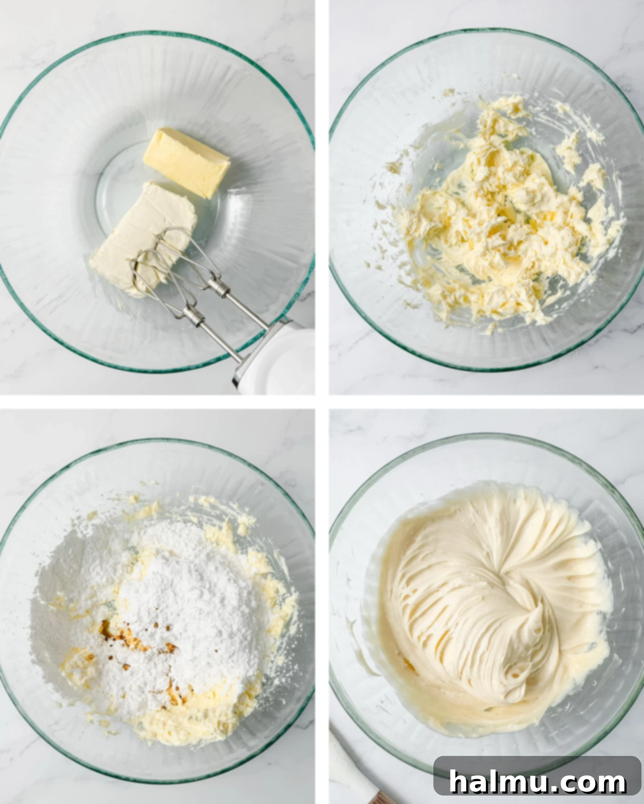 A bowl of cream cheese frosting with a spatula