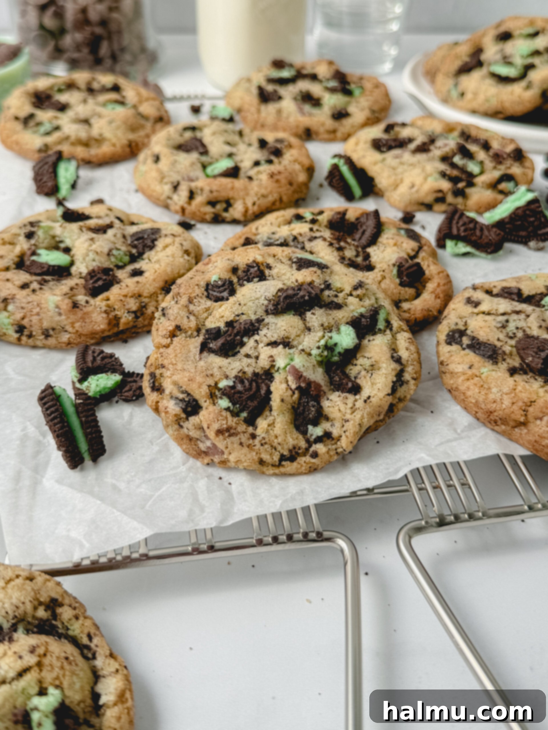 Mint Oreo Indulgence 6 Stack of freshly baked Mint Oreo Cookies