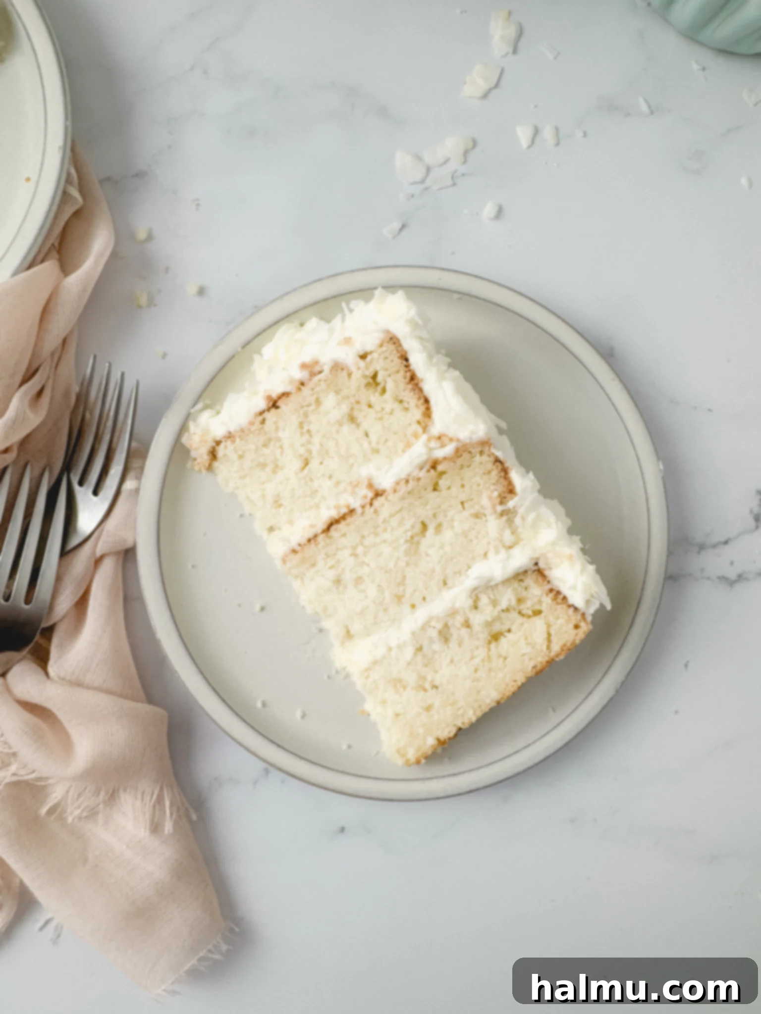 Cake pan lined with parchment paper, ready for batter.