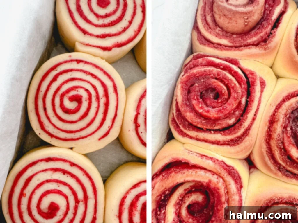 Luscious Raspberry Swirls 6 Raspberry Sweet Rolls baking in the oven