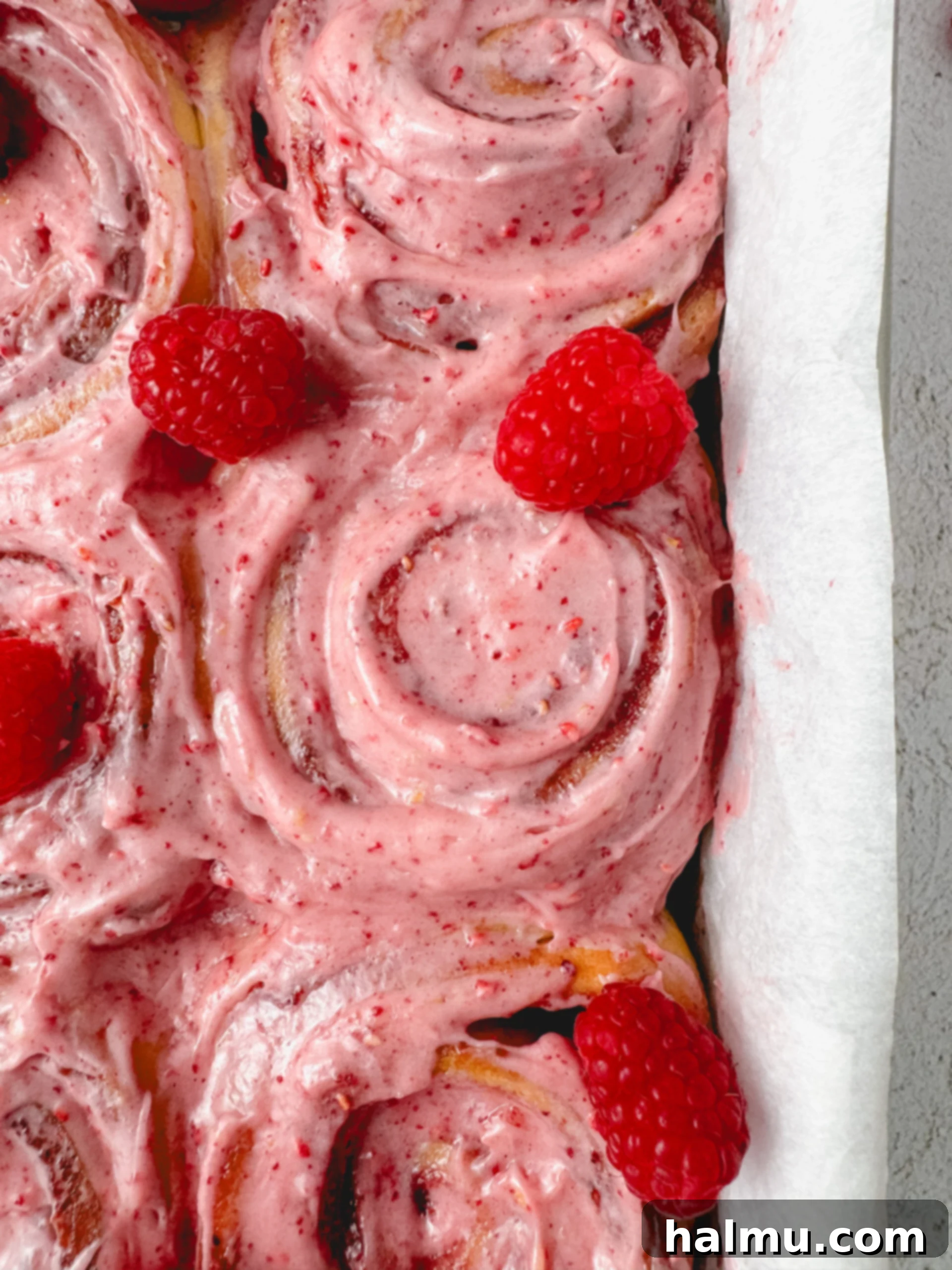 Luscious Raspberry Swirls 10 Raspberry Sweet Rolls on a plate, ready to be served
