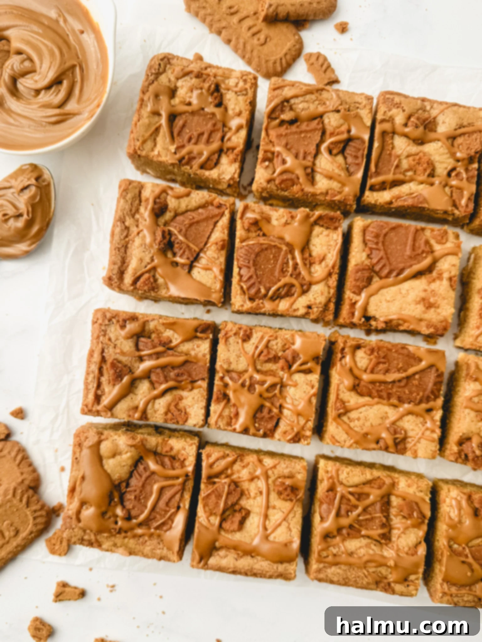 Speculoos Blondies 3 Ingredients for Biscoff Blondies laid out on a kitchen counter.
