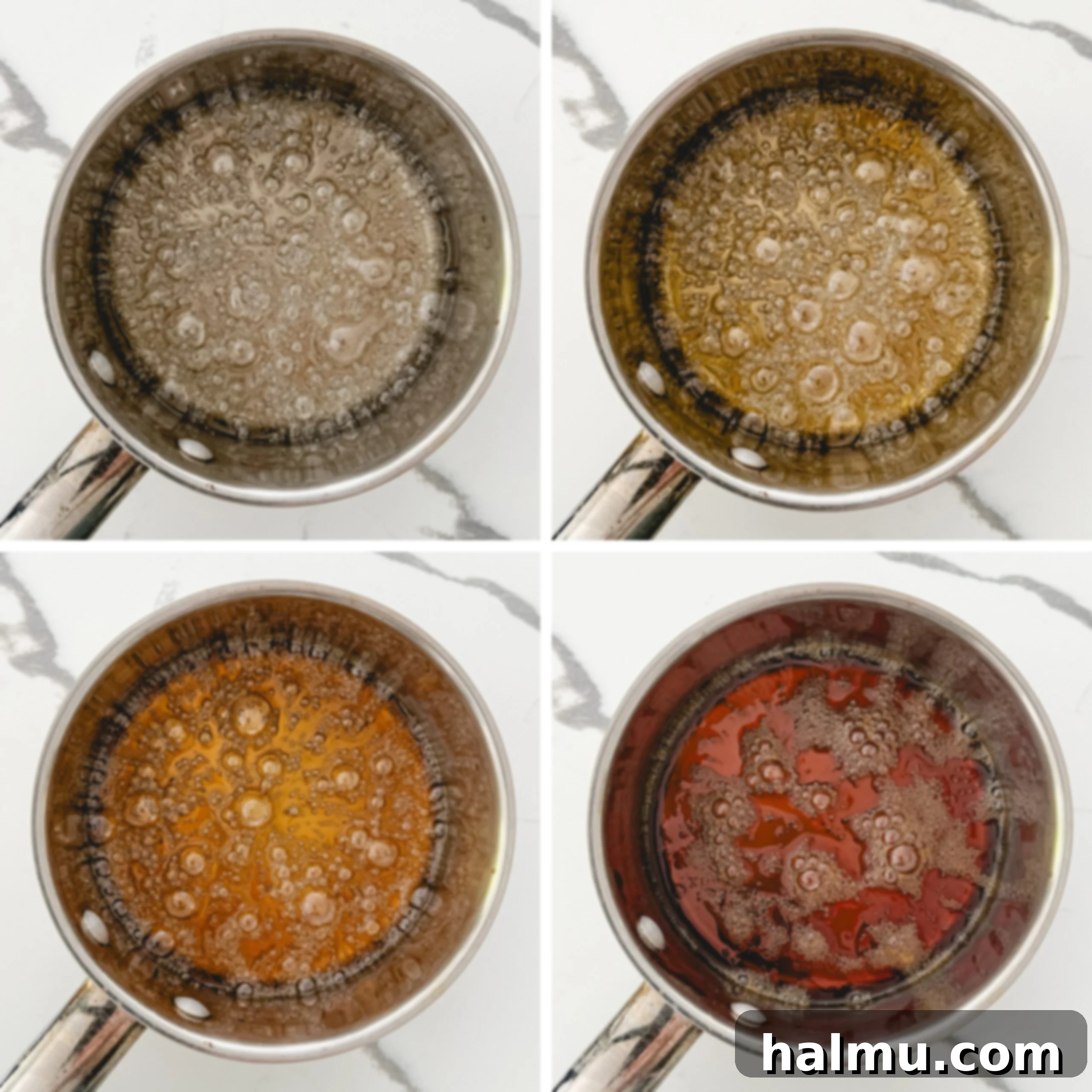 Sugar caramelizing in a saucepan