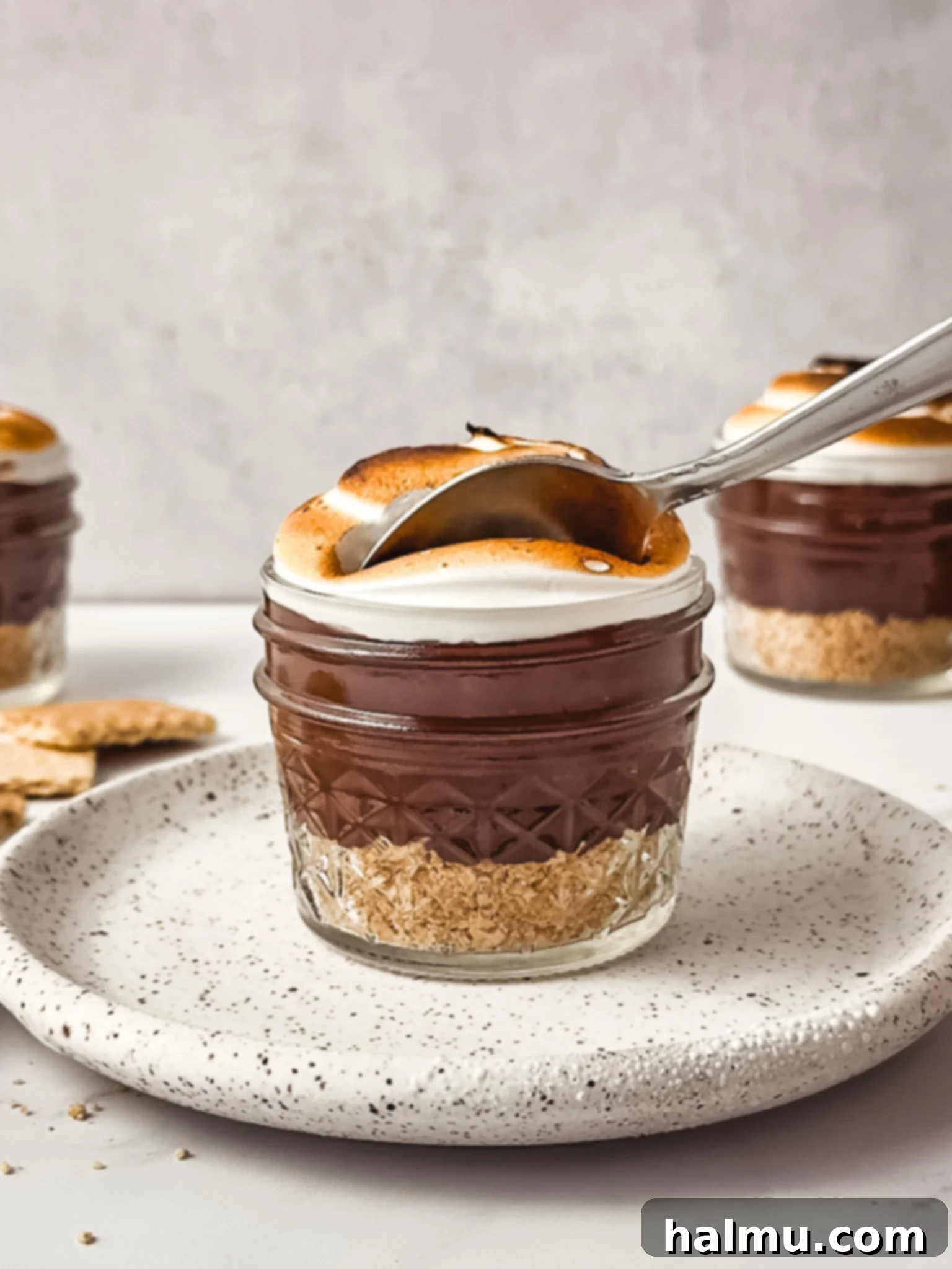 Delicious S'more Pudding Cups in glasses, ready to serve.
