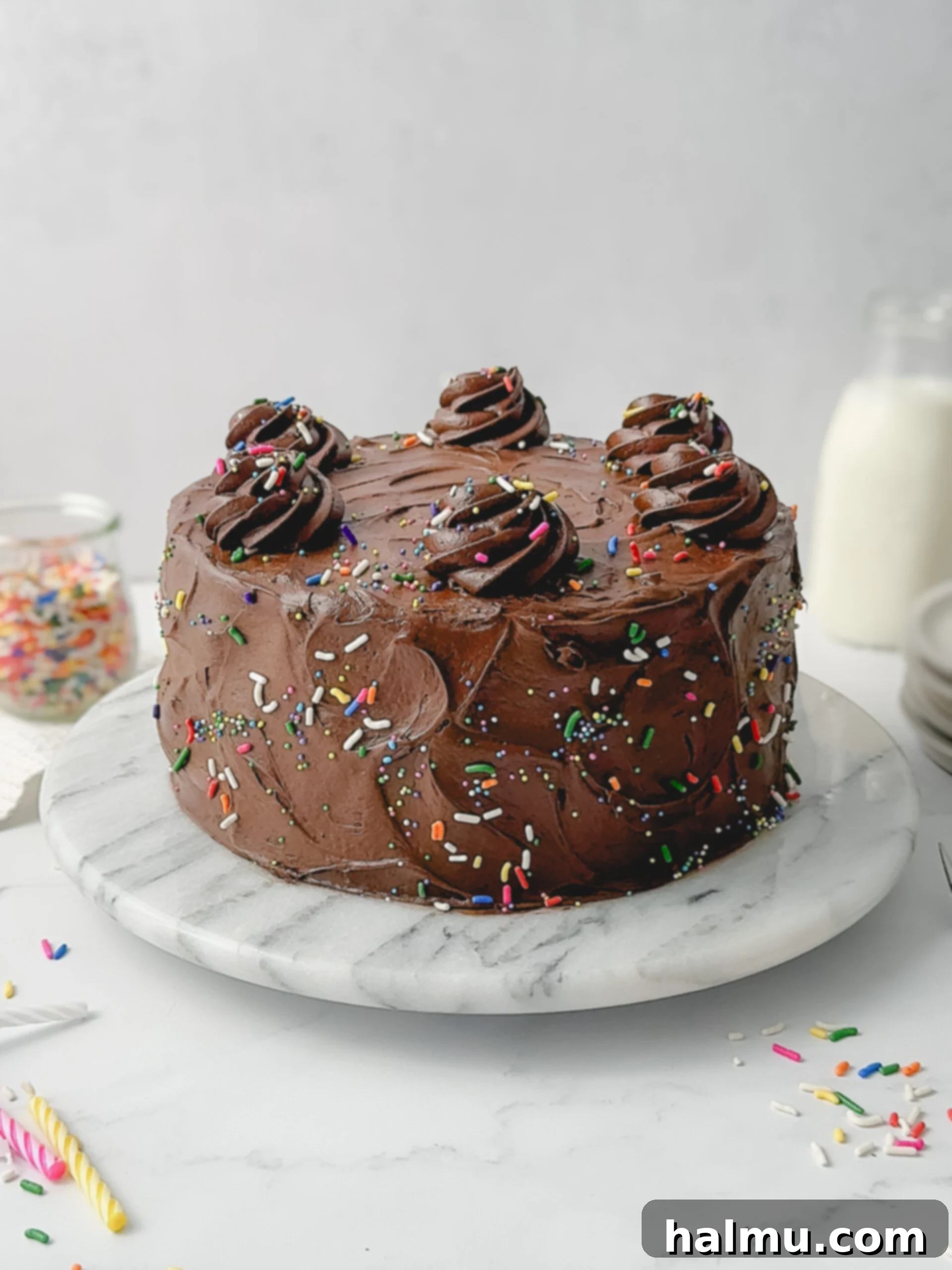 Another beautiful shot of the Confetti Birthday Cake, highlighting its vibrant colors and delicious texture