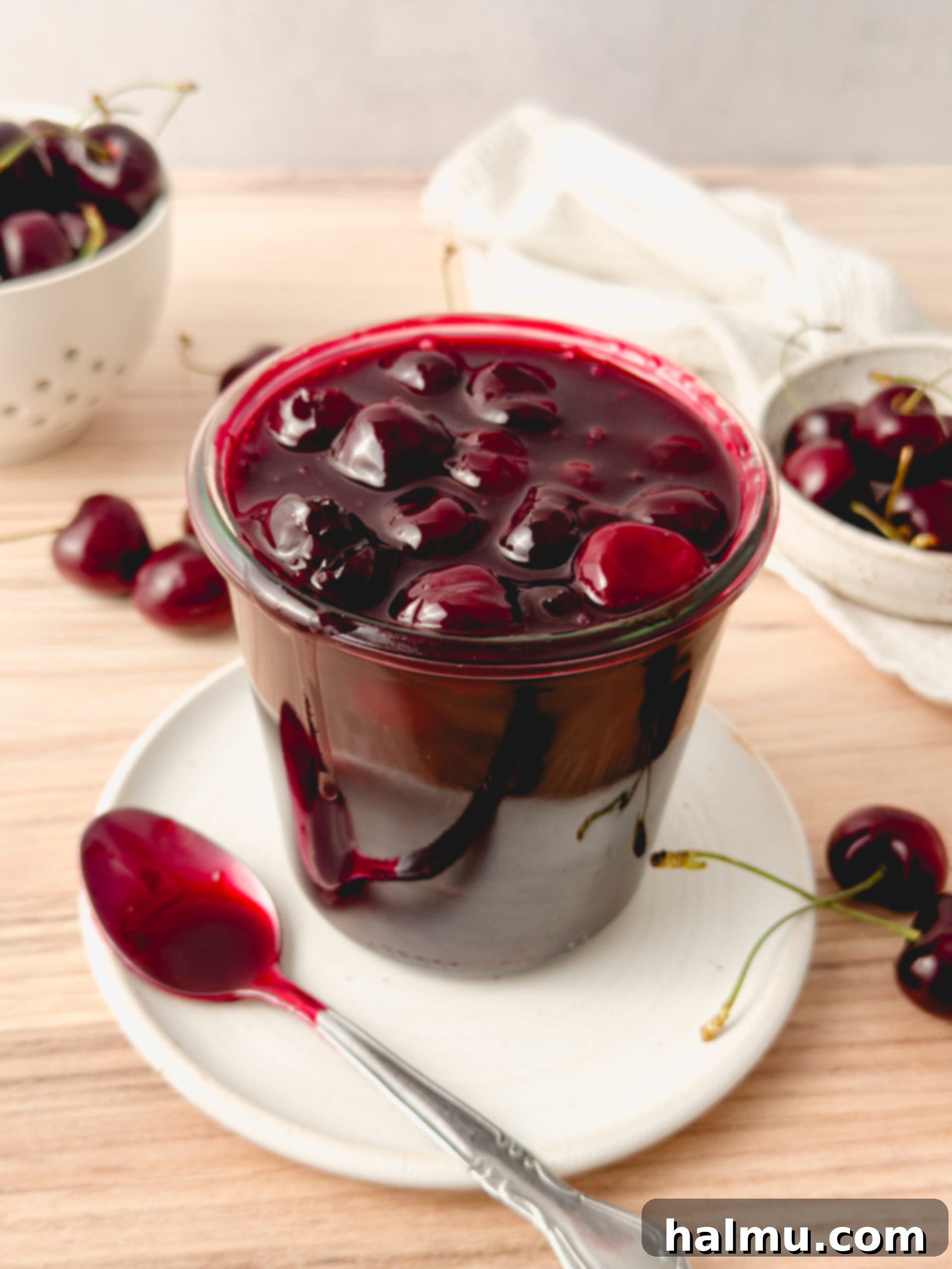 Homemade Cherry Bliss 8 Cherry compote generously poured over a scoop of vanilla ice cream