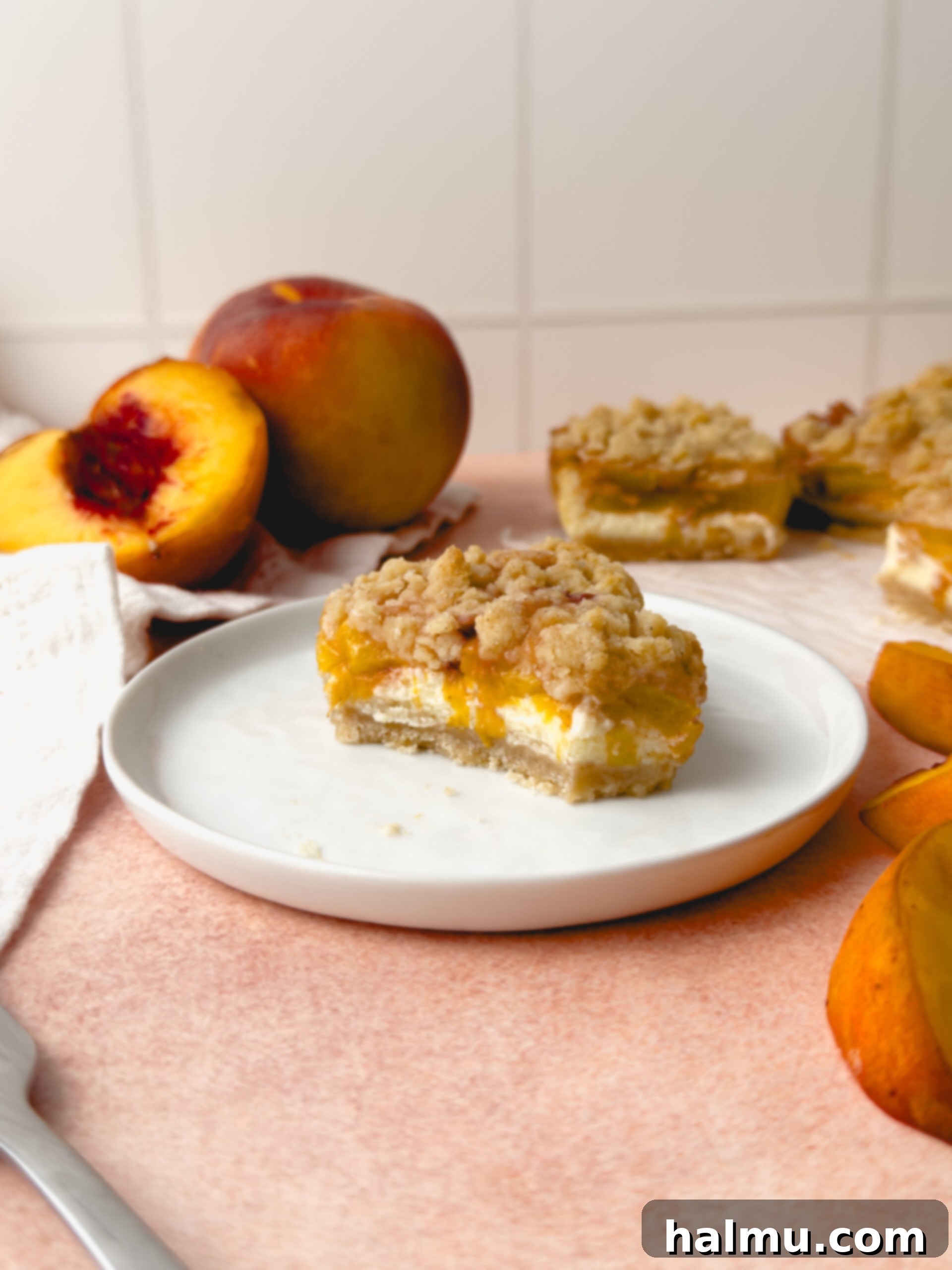 Close-up of a Peaches and Cream Bar, showcasing its distinct layers.