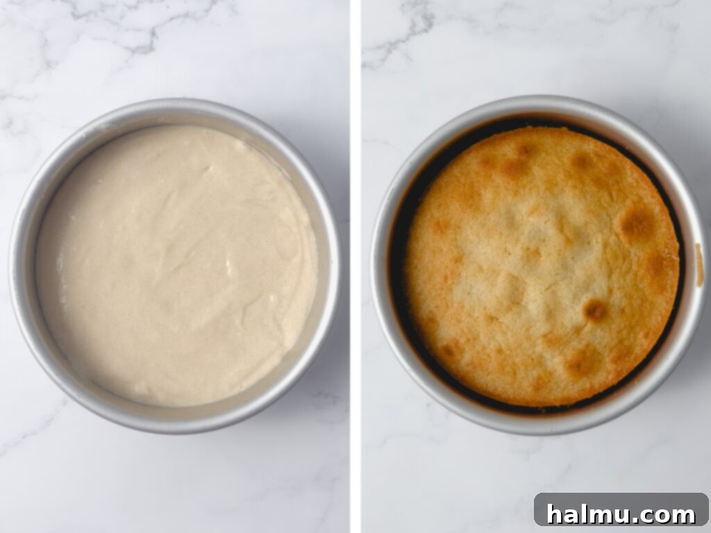 Peach Shortcake 3 Vanilla cake batter being mixed in a stand mixer.