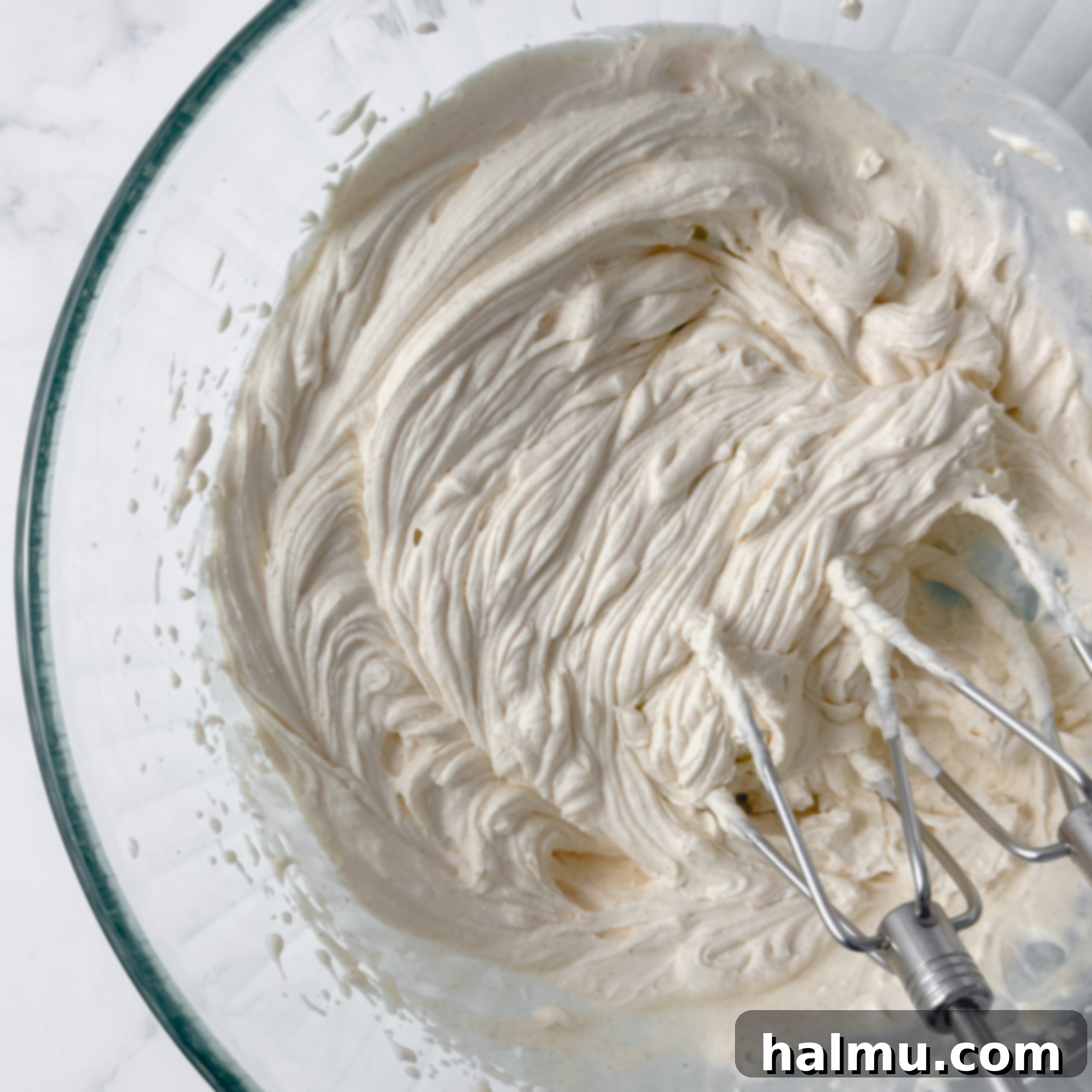 Peach Shortcake 5 Mascarpone cream being whipped in a stand mixer.