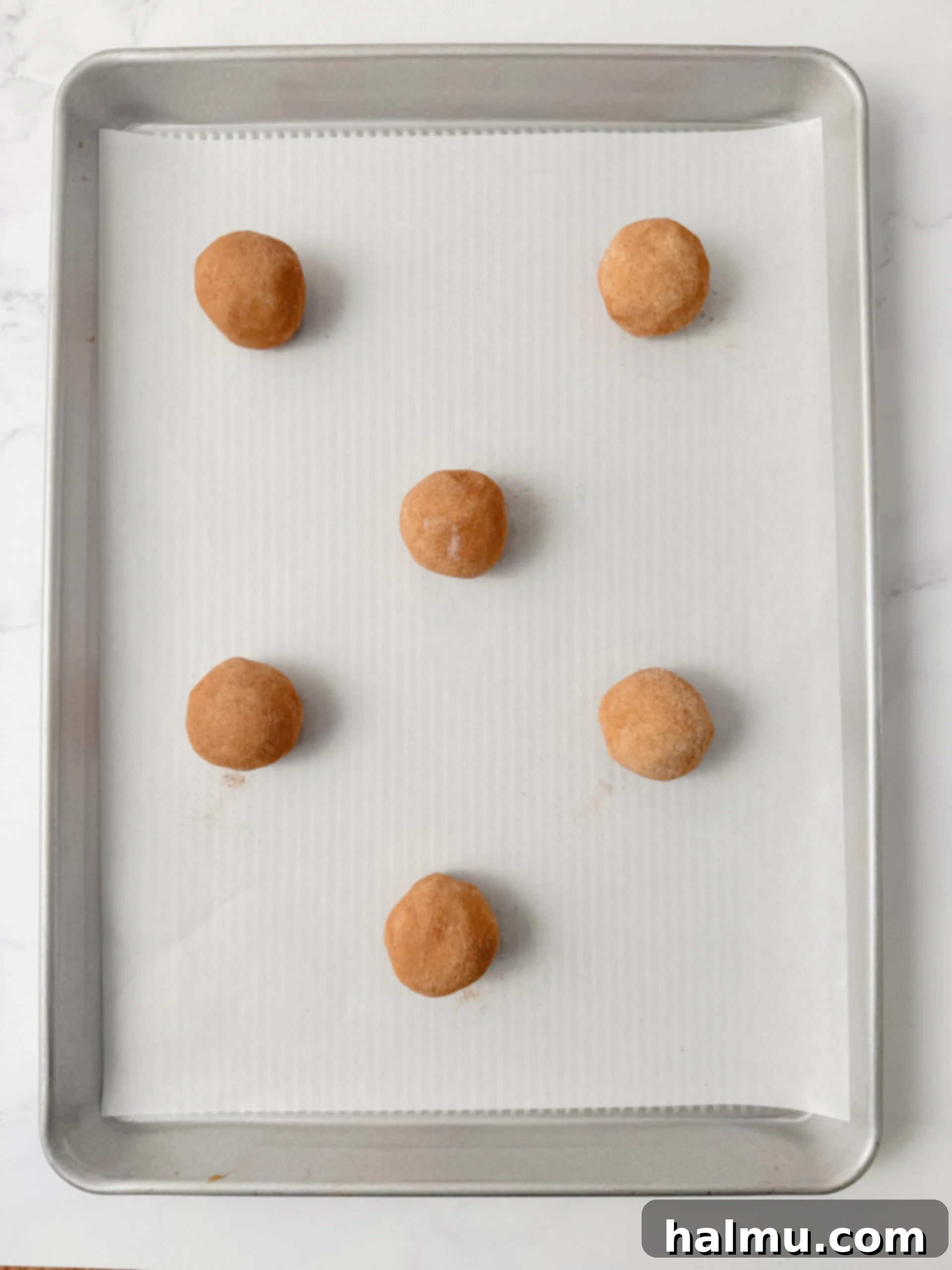 The Ultimate Soft & Chewy Snickerdoodles 4 Rolled snickerdoodle cookie dough balls coated in cinnamon sugar.