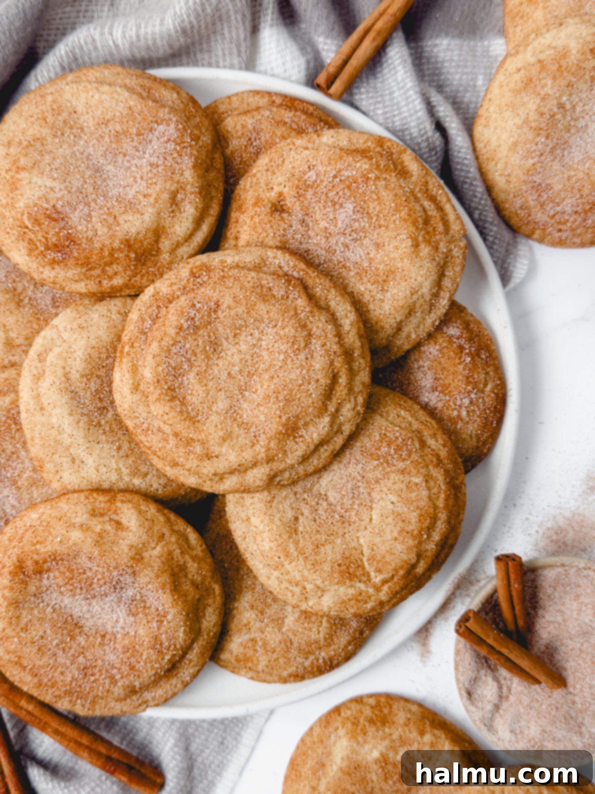 The Ultimate Soft & Chewy Snickerdoodles 6 A stack of perfectly baked Soft and Chewy Snickerdoodle Cookies.