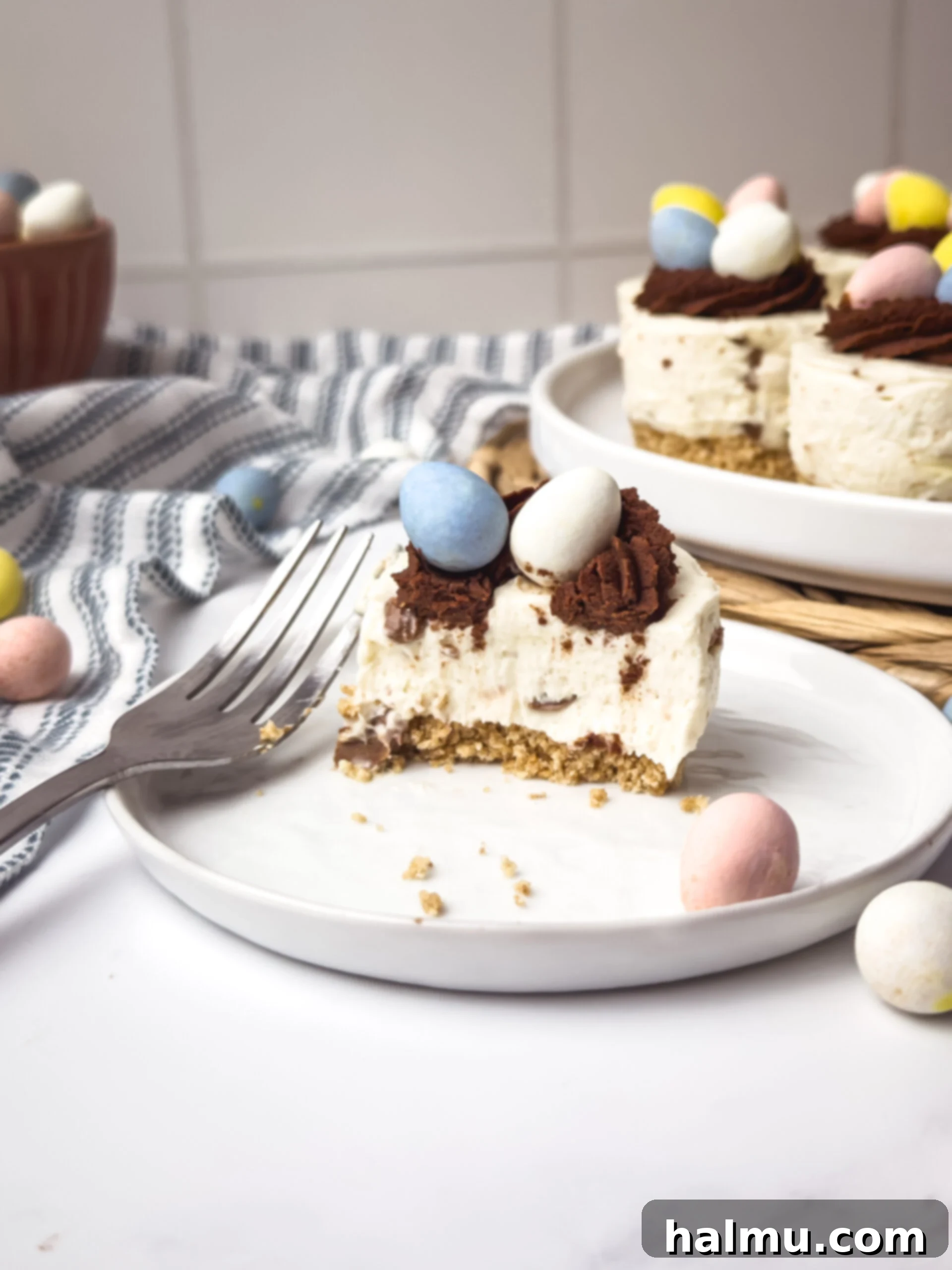 Easter Mini Egg Cheesecake Bites 9 Various Mini Egg Cheesecakes on a serving platter