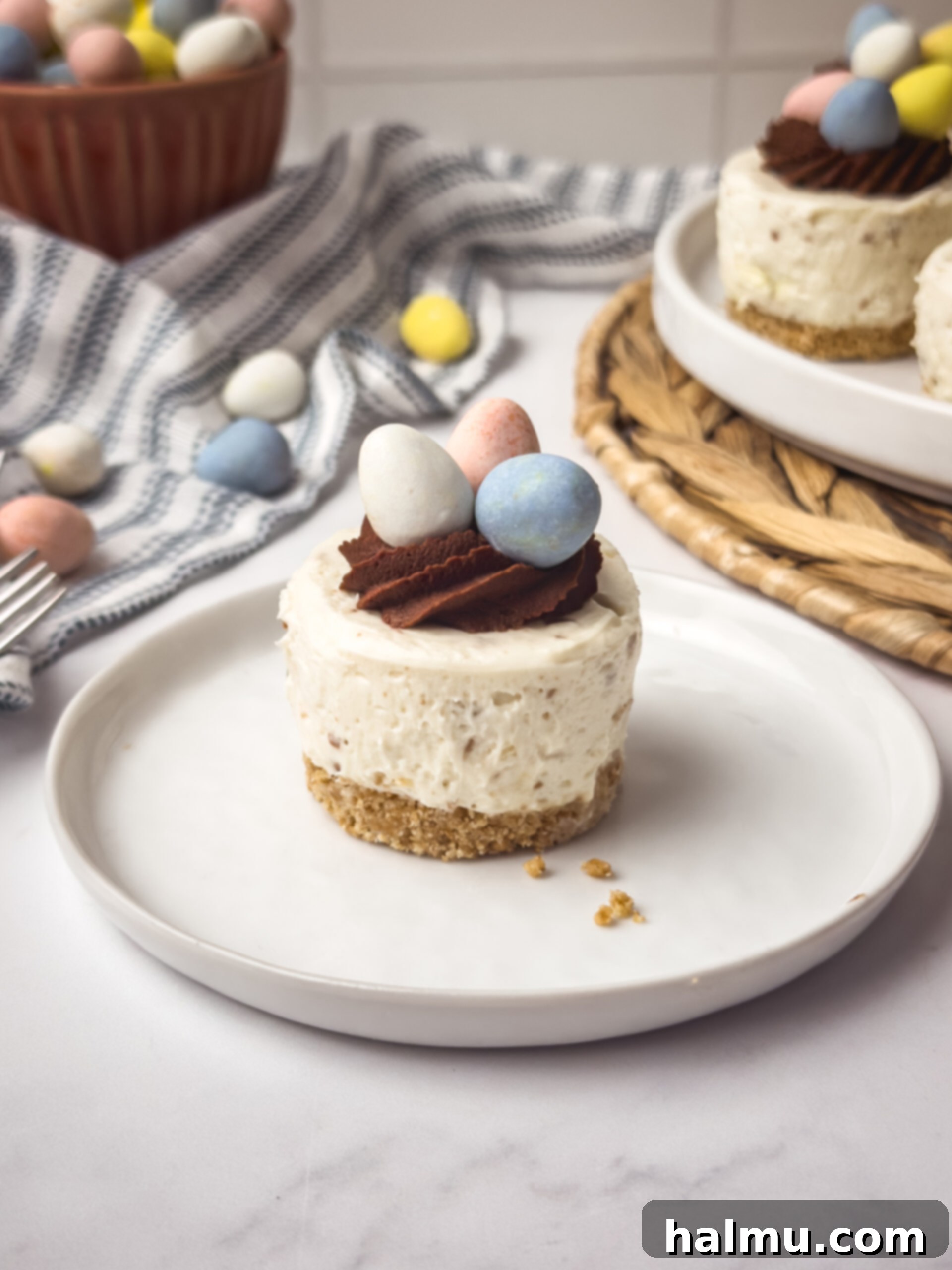 Easter Mini Egg Cheesecake Bites 3 Crushing mini eggs for cheesecake filling