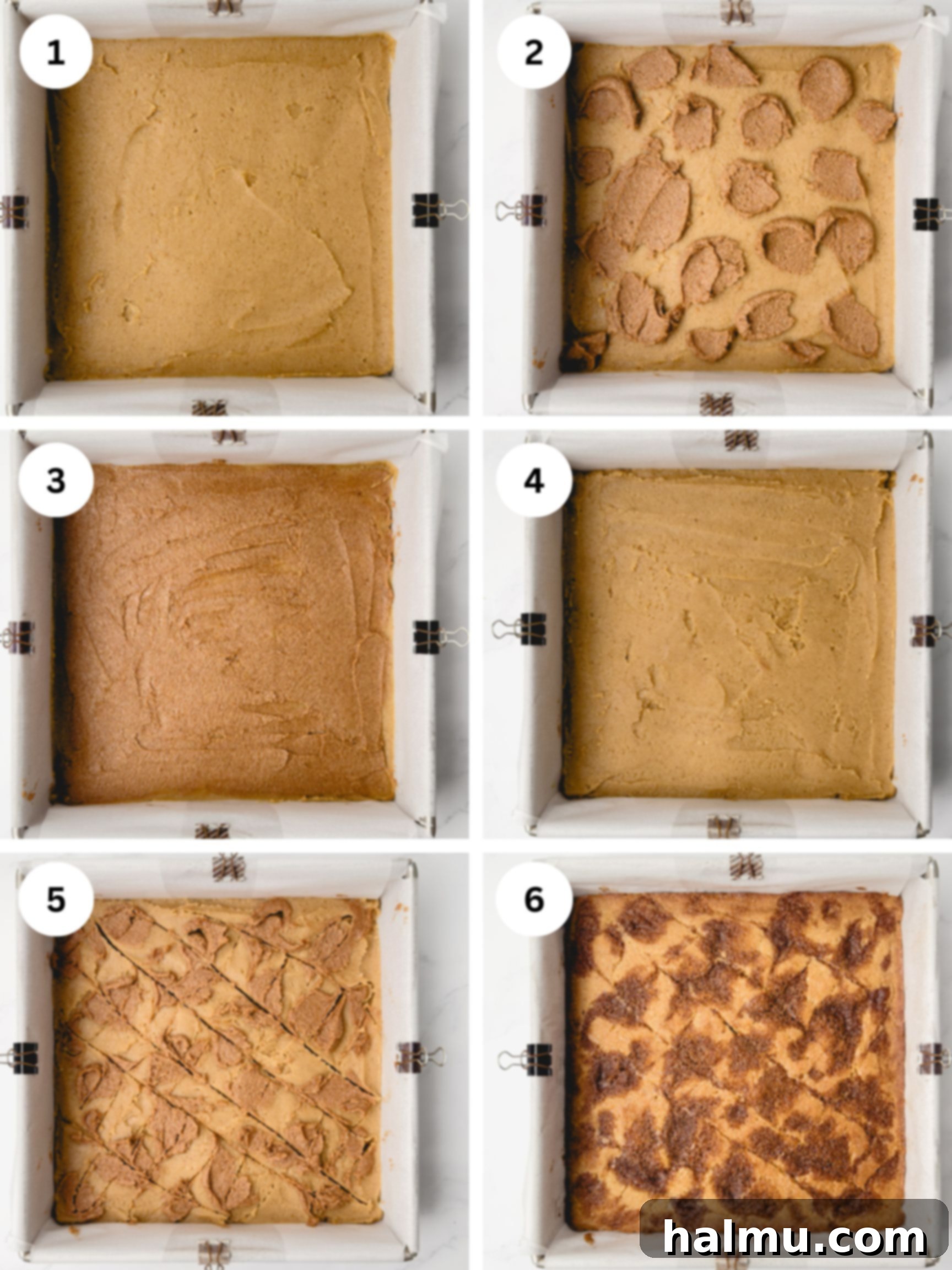 Sweet Cinnamon Swirl Blondies 4 Steps for assembling Cinnamon Roll Blondies