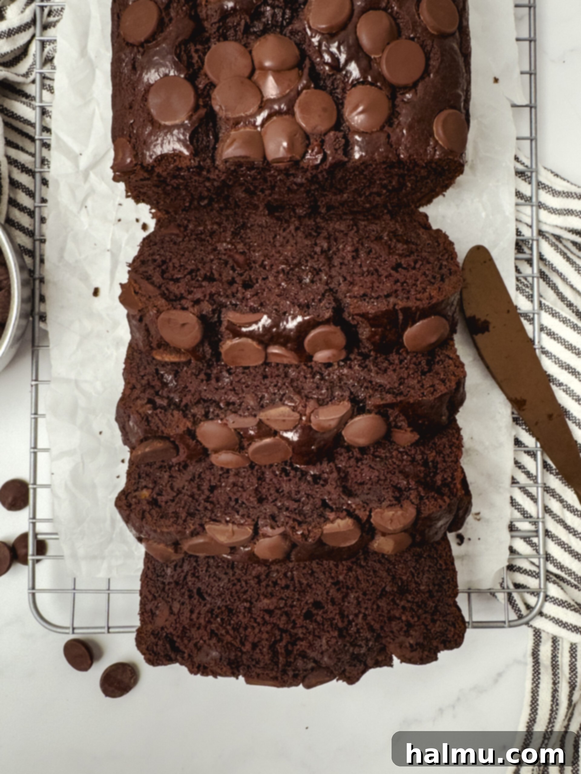 Another beautiful shot of double chocolate banana bread.