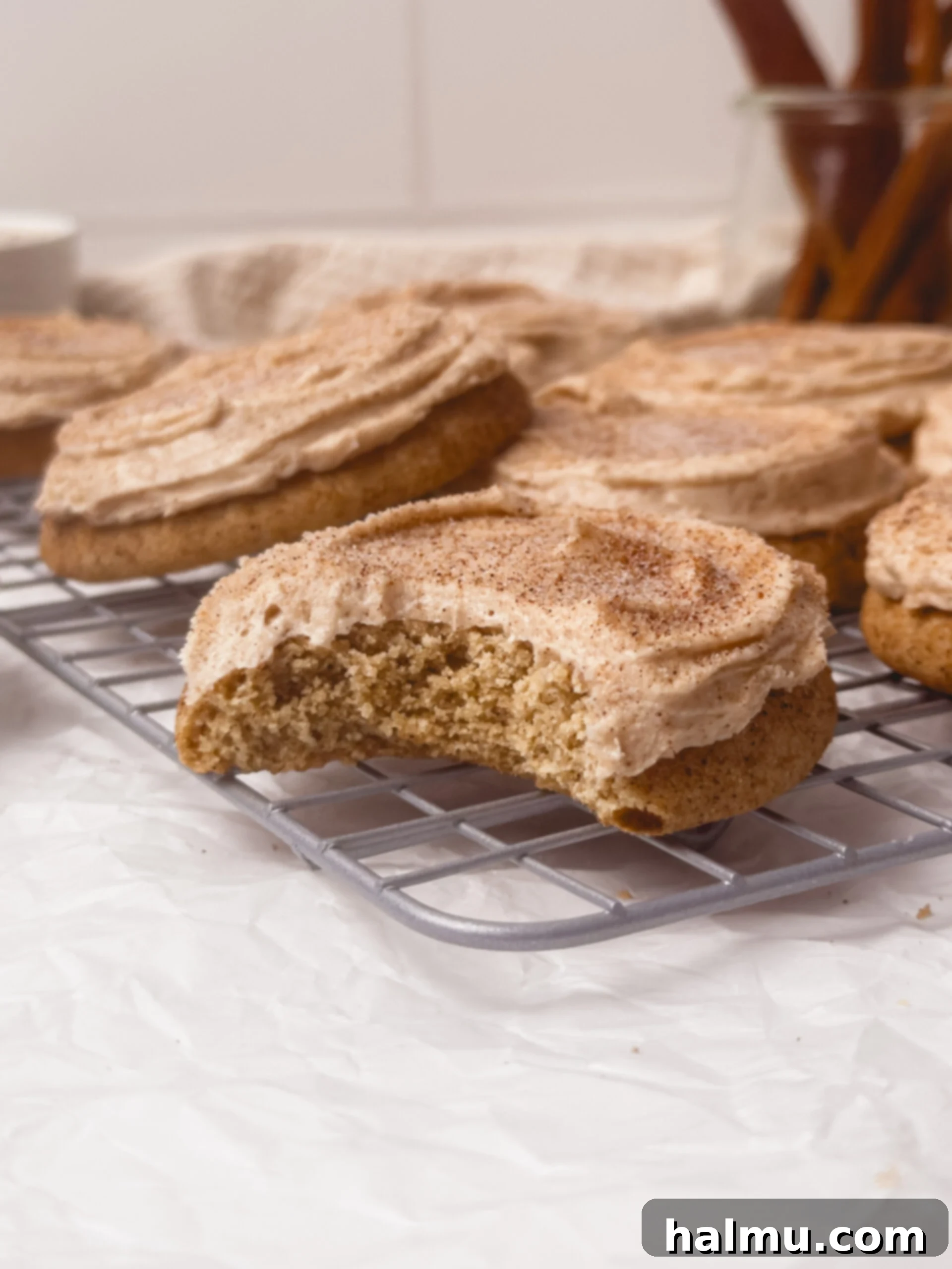 Close-up of golden brown churro cookies before frosting, showing their perfect texture and cinnamon sugar coating.