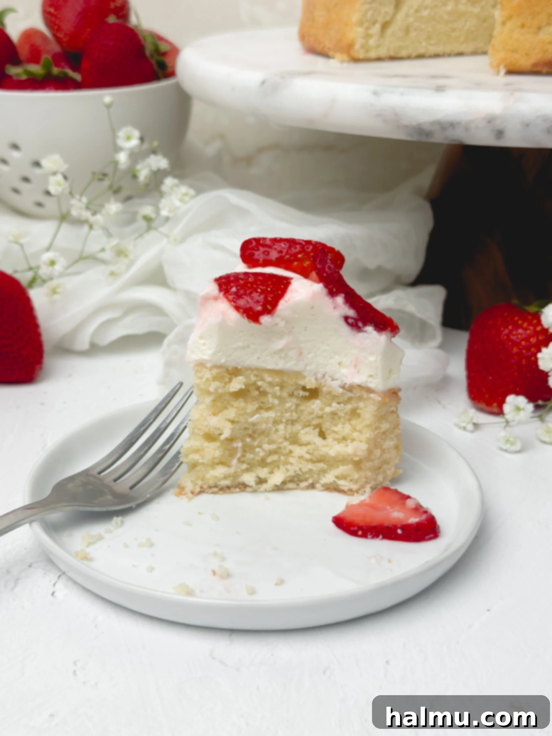 Velvet Strawberry Cream Indulgence 5 Assembled Strawberry Cream Cake with berries on top