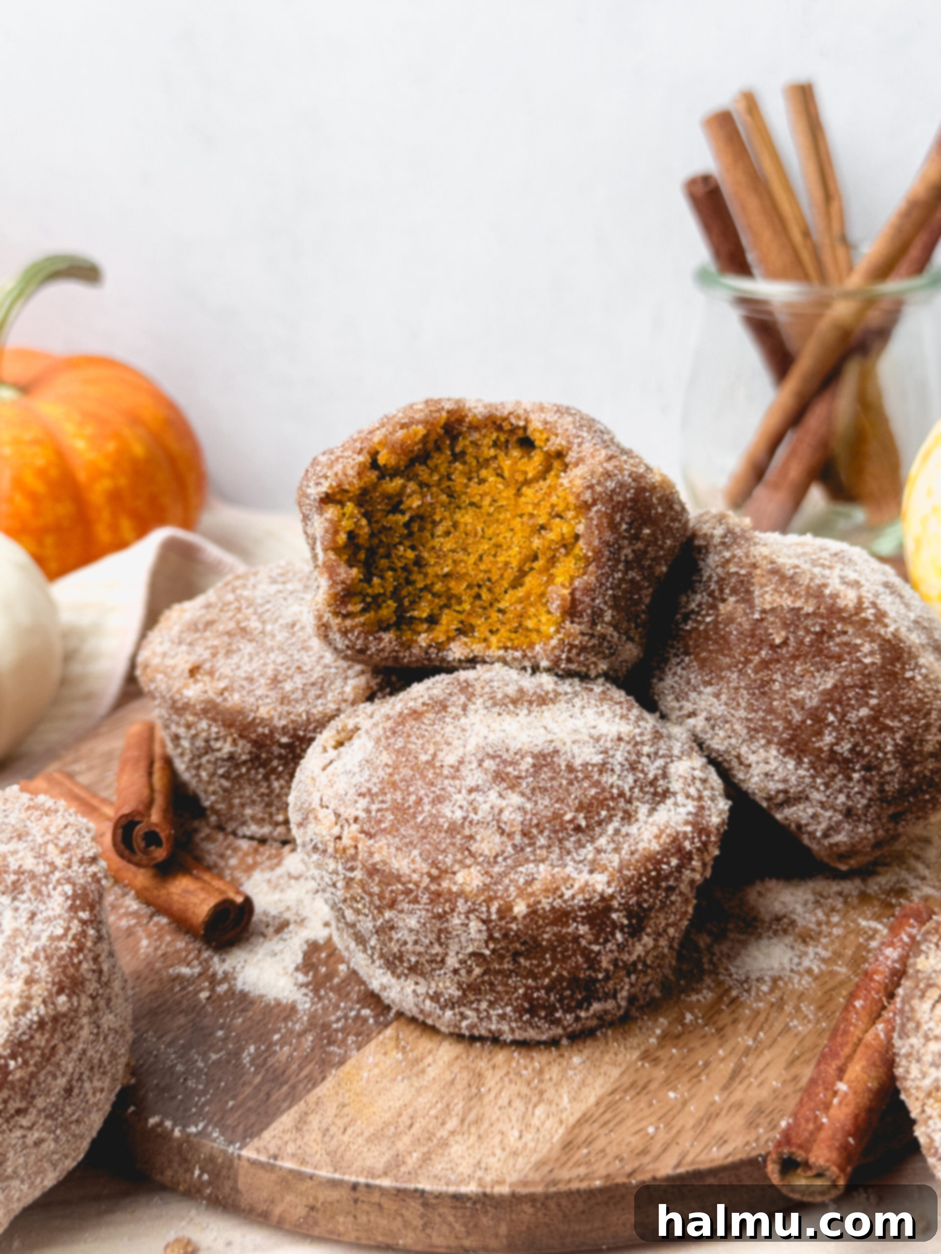 Pumpkin Spice Donut Muffins 9 A close-up of a freshly made Pumpkin Donut Muffin, showcasing its soft interior.