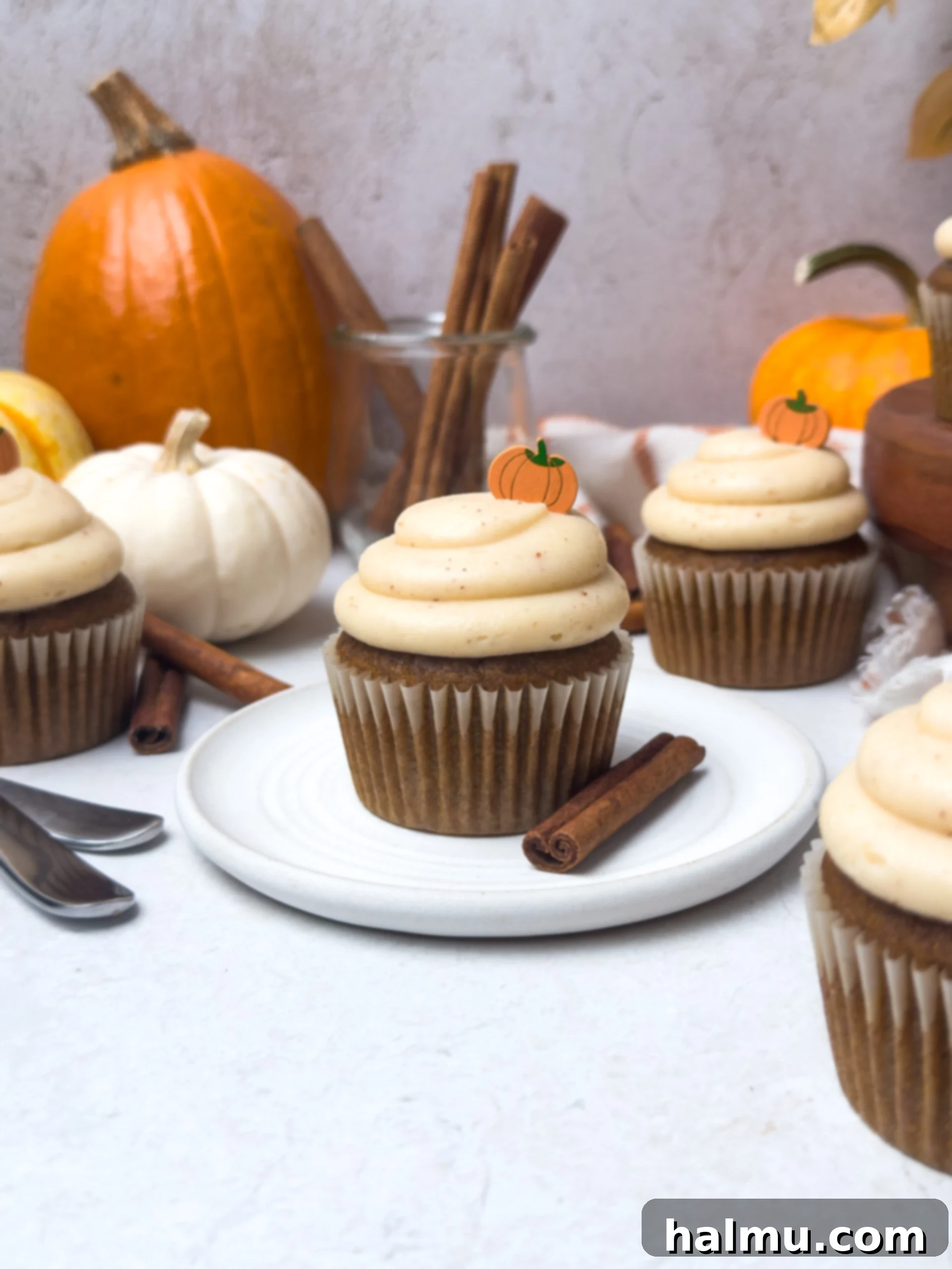 Pumpkin Cupcakes with Cream Cheese Swirl 4 Ingredients for Pumpkin Cupcakes and Brown Butter Cream Cheese Frosting