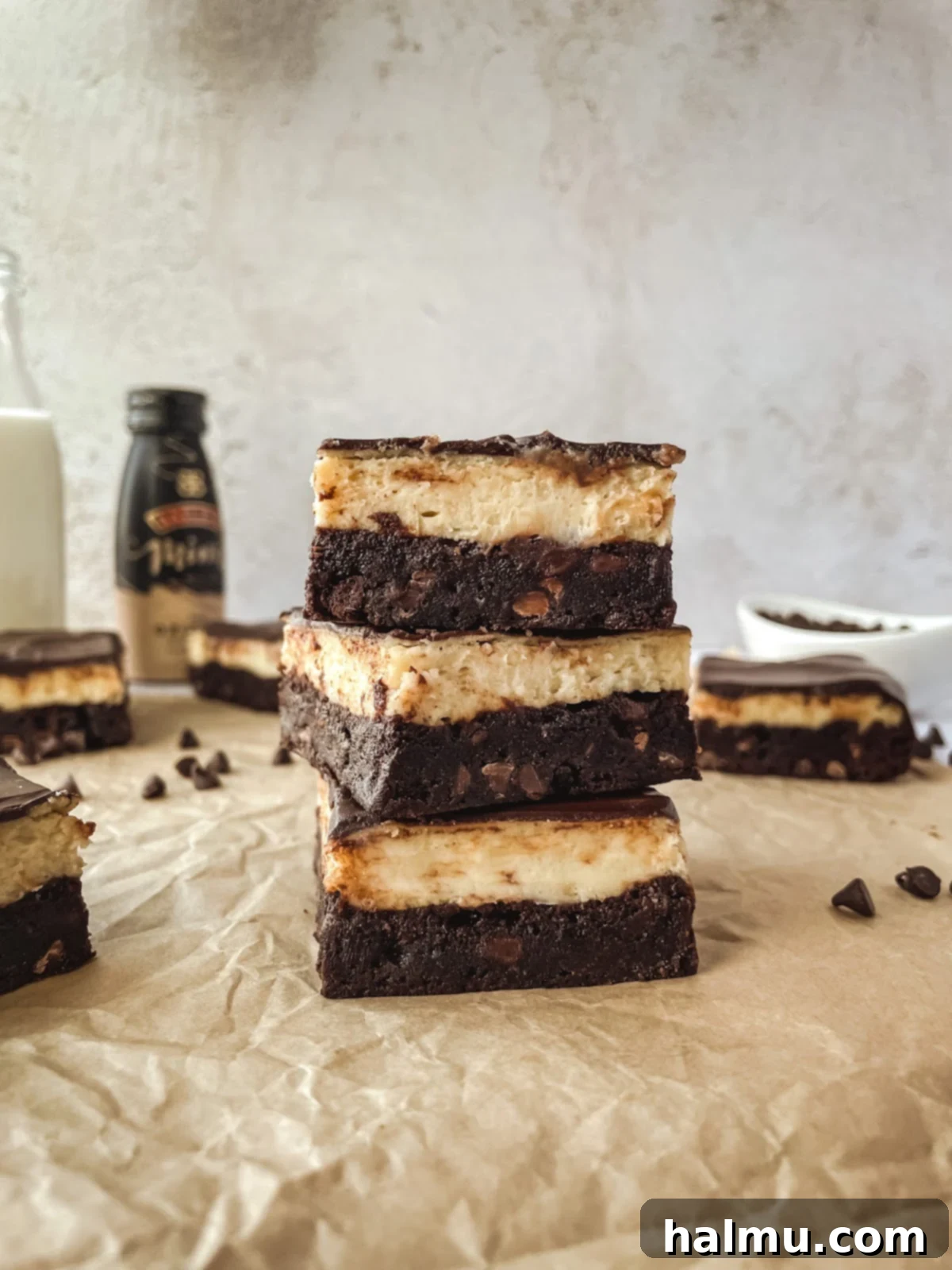 Baileys Irish Cream Cheesecake Brownies cooling on a rack