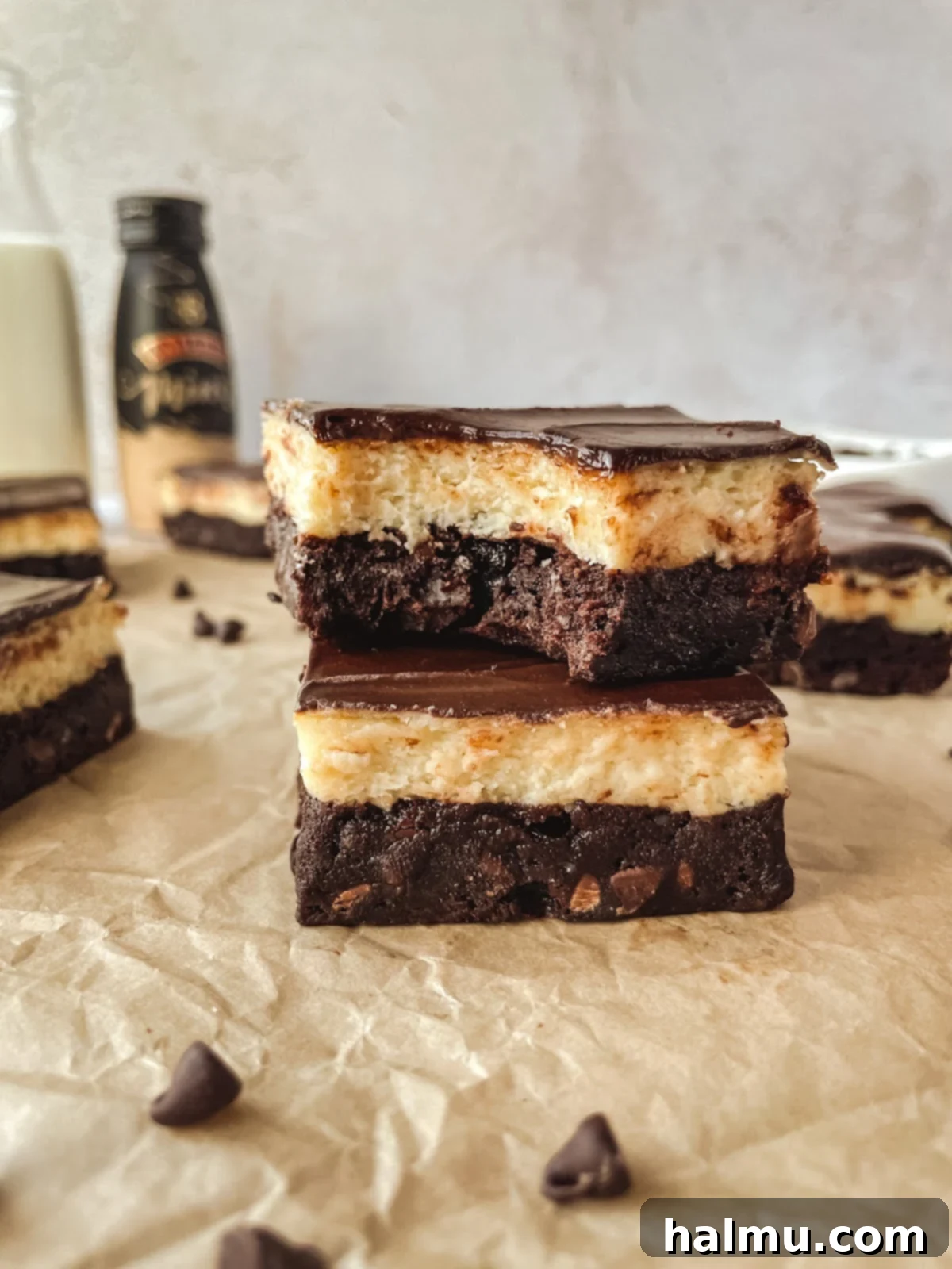 Another appealing shot of Baileys Irish Cream Cheesecake Brownies