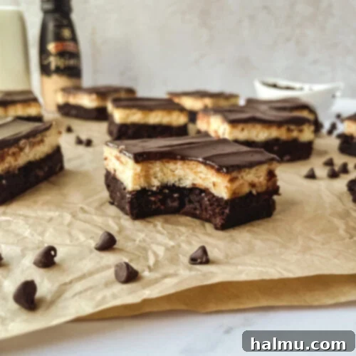 Finished Baileys Irish Cream Cheesecake Brownies ready to serve