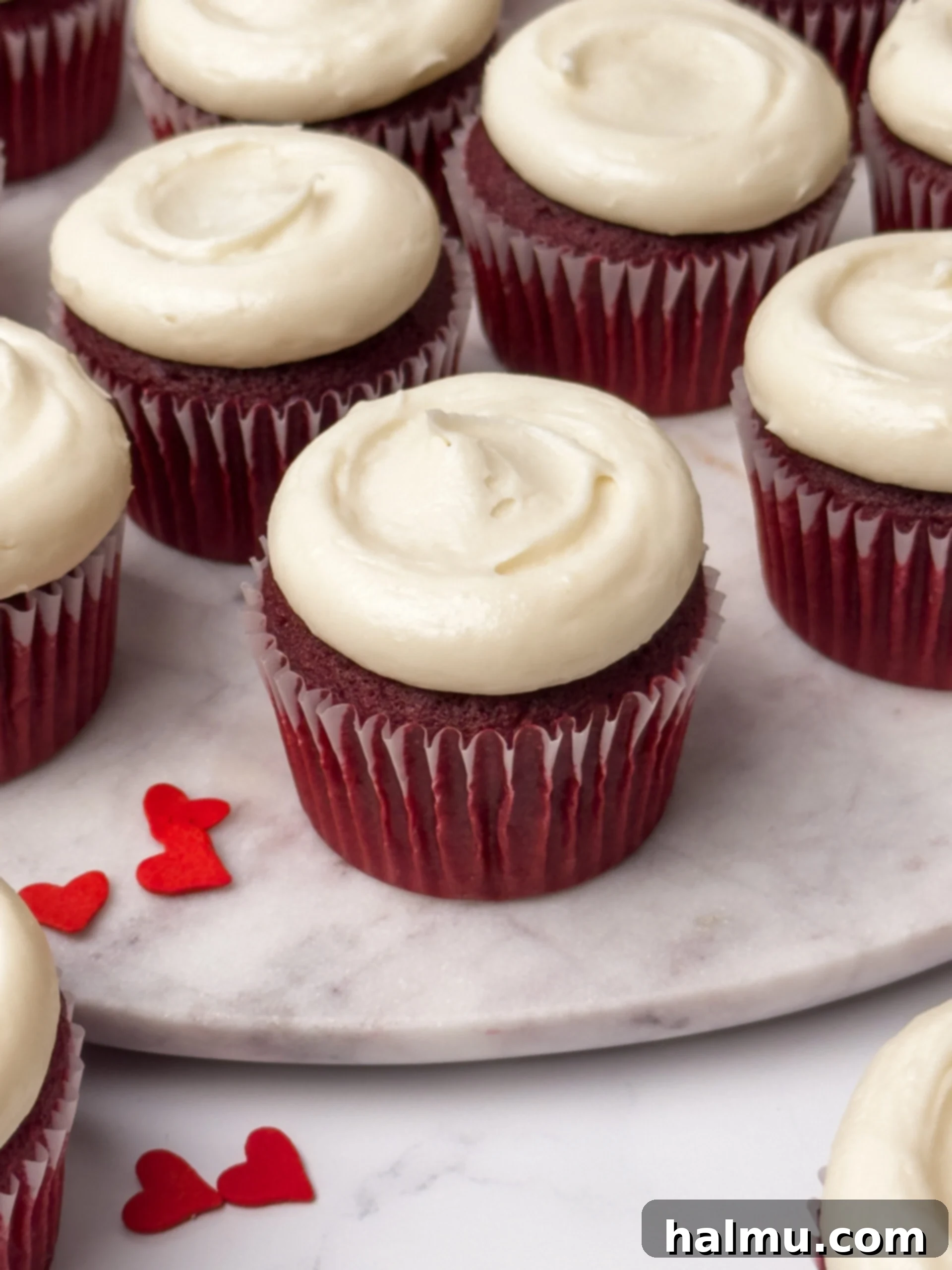 Close up shot of red velvet cupcakes